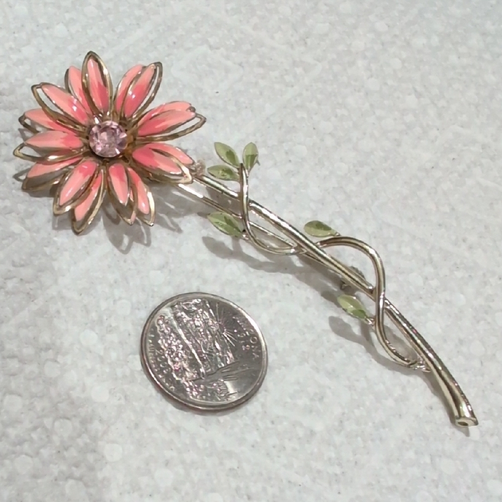 Vintage Enamel Pink and Silver Floral Brooch - Picture 2 of 3